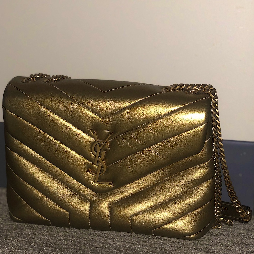 Small Lou Lou ysl leather bag shoulder or crossbody style. Bronze dark gold